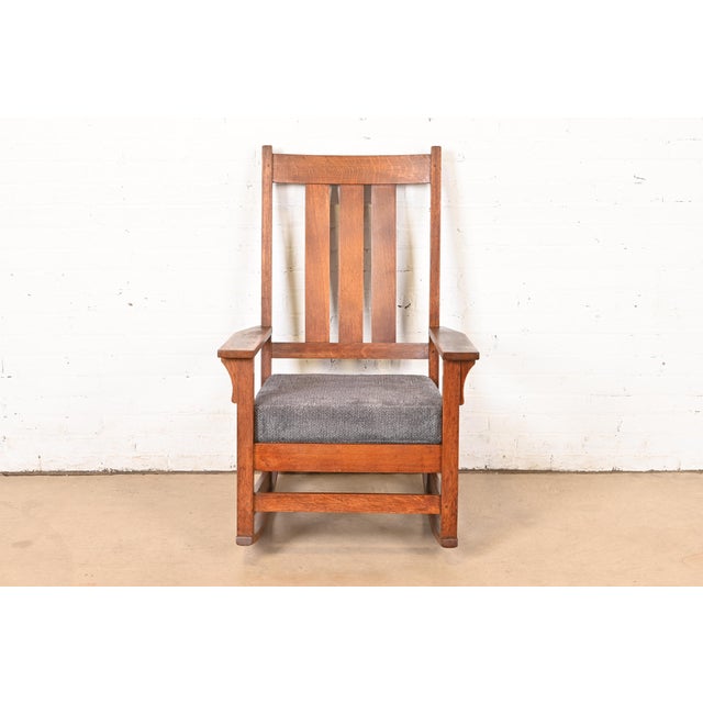 Mission Gustav Stickley Mission Oak Arts & Crafts Rocking Chair, Circa 1910 For Sale - Image 3 of 12