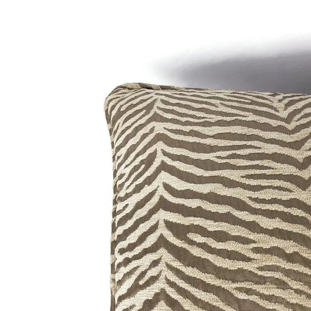 Large Zebra Print Chenille in Fawn With Self-Welt Pillow Cover For Sale In Portland, OR - Image 6 of 8