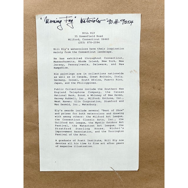 Traditional “Morning Fog” Framed Watercolor by Bill Ely 1990 For Sale - Image 3 of 5