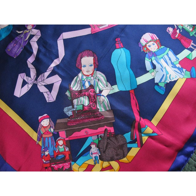 Hermes Paris Carre 90 Hello Dolly Dolls Print Blue Pink 100% Silk Scarf For Sale - Image 9 of 12