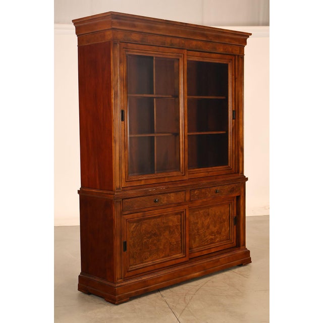 High Quality Ethan Allen Townhouse Collection China Cabinet Featuring An Upper Case With Sliding Glass Doors Opening To...