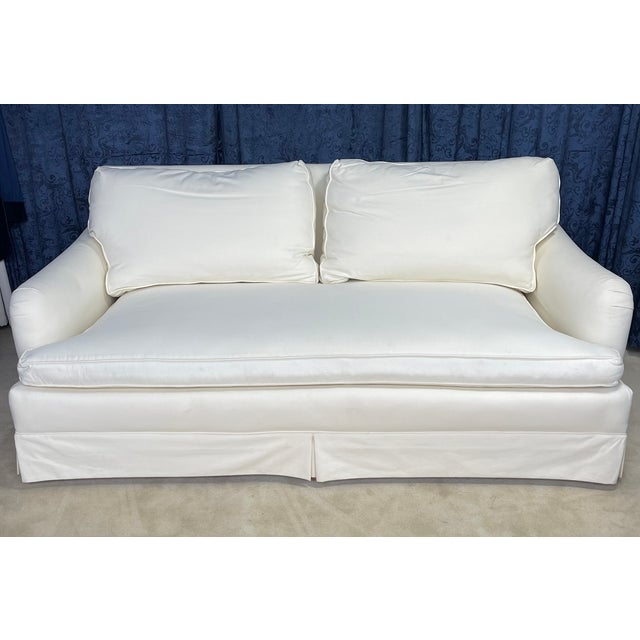 Traditional Style Sofa in White Linen Style Upholstery and Down Cushions For Sale - Image 13 of 13