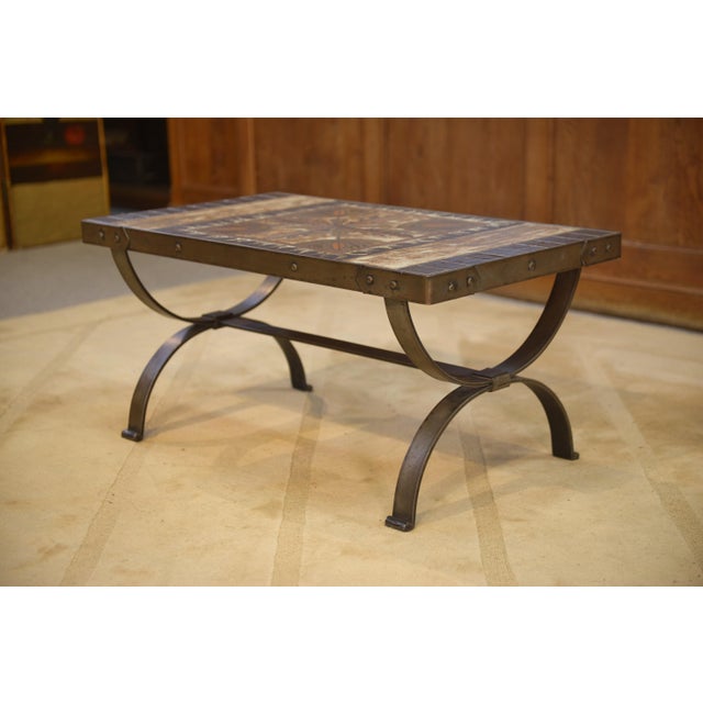 Brown Wrought Iron and Ceramic Coffee Table, Vallauris, 1950s For Sale - Image 8 of 10