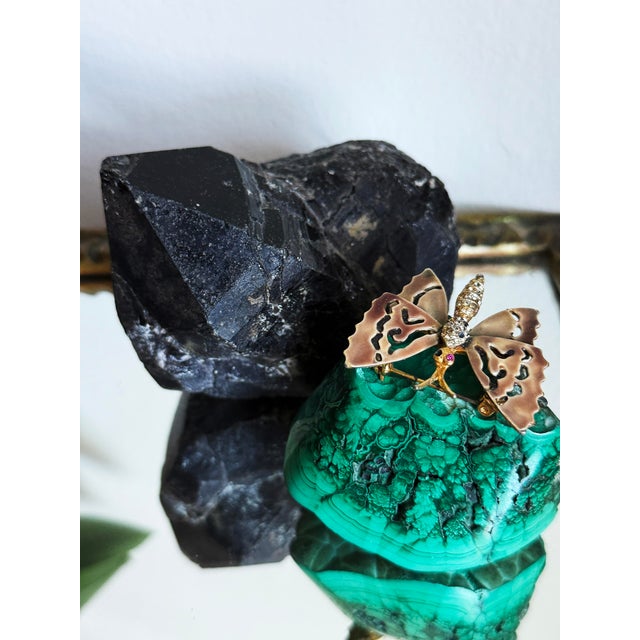 Brown Vintage Capri 1960s Gold Tone Openwork Butterfly Brooch Florentine Enamel Statement Pin Capri Signed For Sale - Image 8 of 10