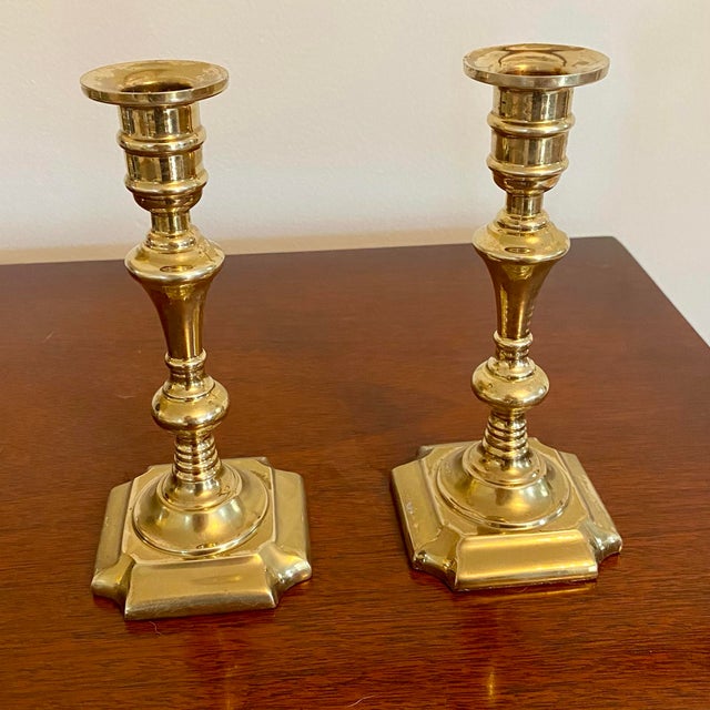 1970s Valsan Portugal Solid Brass Candlesticks, a Pair | Chairish