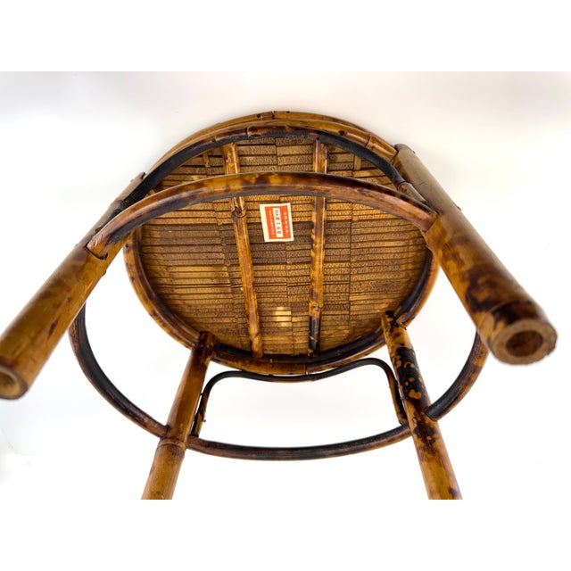 Mid Century Vintage Bamboo Rattan Plant Stands, Low Round Side Tables, a Pair For Sale - Image 11 of 12