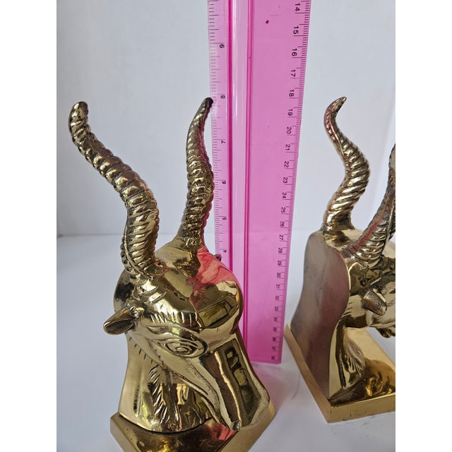 Metal Pair of Vintage Solid Brass Gazelle Bookends For Sale - Image 7 of 8