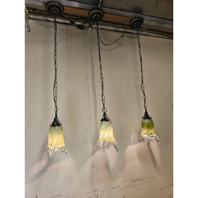 1990s 1990s Handmade 3 Wrought Irons Pendant Light For Sale - Image 5 of 11