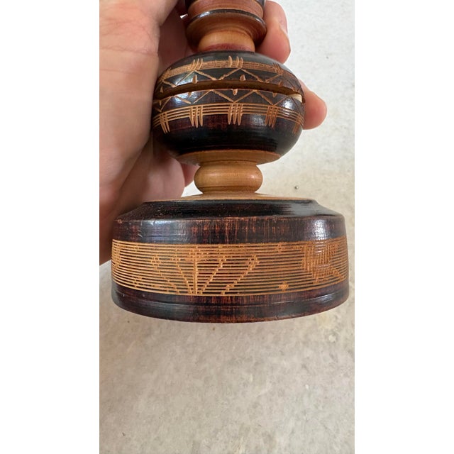 Traditional Vintage Indonesian Turned Wood & Bone Candlesticks For Sale - Image 3 of 7