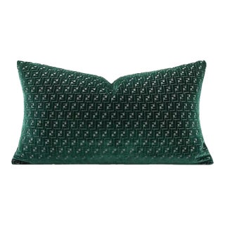 Dark Green Velvet Plush Lumbar Pillow, 11" X 19" Inches For Sale