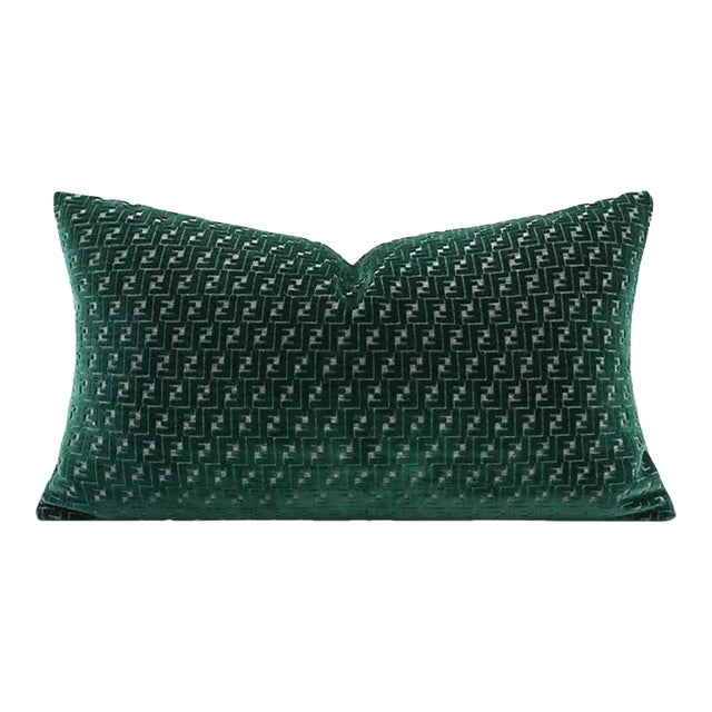 Dark Green Velvet Plush Lumbar Pillow, 11" X 19" Inches For Sale