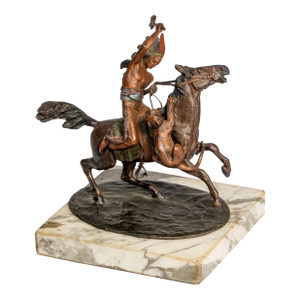 Amazing Antique Cold Painted Bronze Sculpture Statue Native American Indian on Horse Western Art