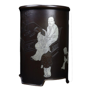 Chinese Silver Gilt Bronze Pen Holder