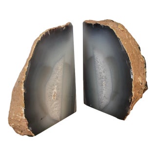 Vintage Stone Book Ends Brazilian Agate For Sale