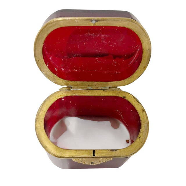 19th Century French Ruby Red Glass Box With Gilt Bronze Mounts For Sale - Image 4 of 8