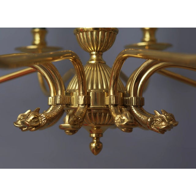 Empire Brass Ten-Arm Chandelier, France, 1970 For Sale - Image 11 of 16