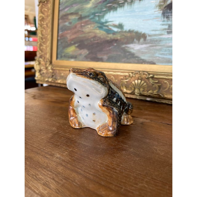 Likely Antique Japanese Meiji Period Glazed Ceramic Toad Sculpture. For Sale - Image 4 of 9