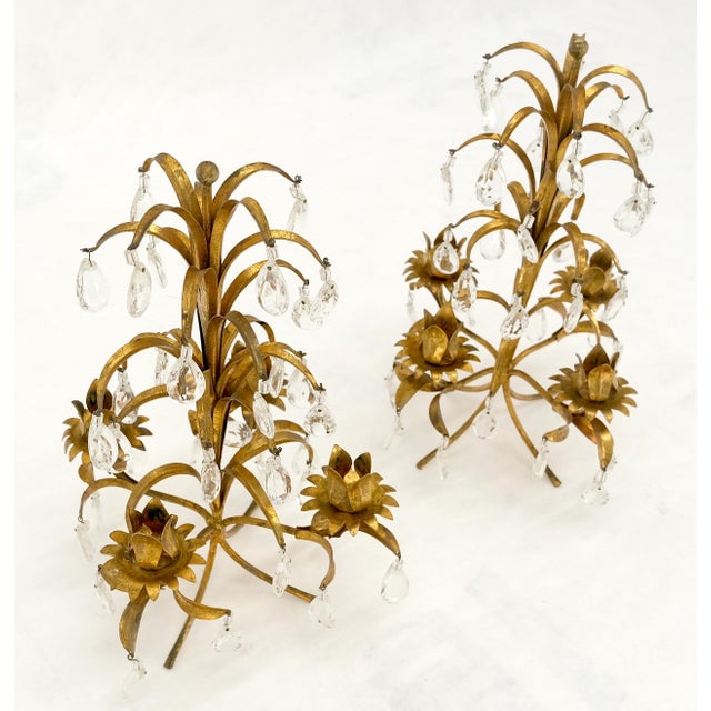 Late 20th Century Decorative Italian Gold Gilt Metal & Crystals Candle Stands MINT For Sale - Image 9 of 10