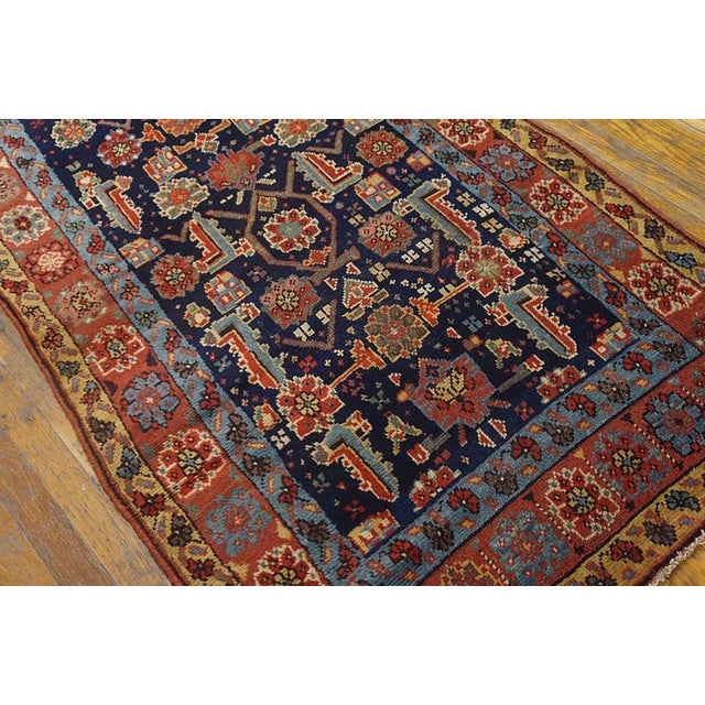 Late 19th Century 1880s Blue Navy Tribal Herati Antique n.w. Persian Rug 3'8" X 9' Handknotted Wool Carpet For Sale - Image 5 of 6