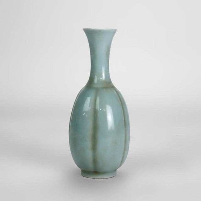 Chinese Chinese Celadon Porcelain Melon Ribbed Vase Signed 20thC For Sale - Image 3 of 4