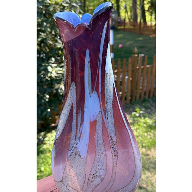 Description Large Vintage Jozefina Krosno Hand-Blown Art Glass Vase, circa 1980's. Excellent, near mint condition, rich...