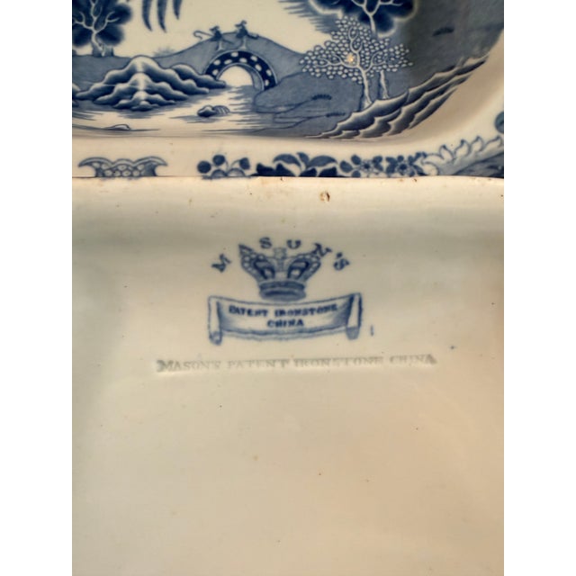 Mid 19th Century Mid 19th Century Mason's Patent Ironstone, Blue Willow and Chinoiserie , Vegetable Dishes - a Pair For Sale - Image 5 of 13