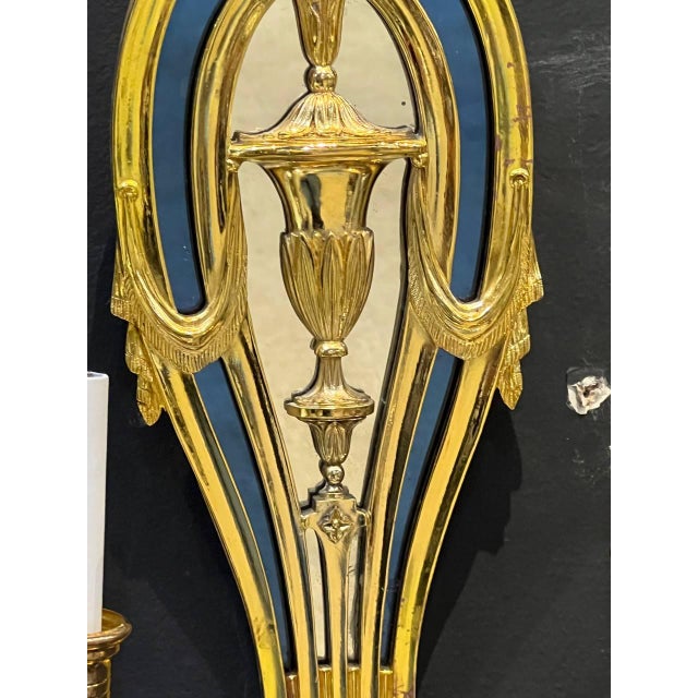 1920s 1920 Caldwell Bronze Sconces With Mirror and Cobalt Glass For Sale - Image 5 of 10
