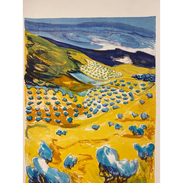 French School Watercolor Landscape Painting French landscape painting depicting the sea in the distance seen at the top of...