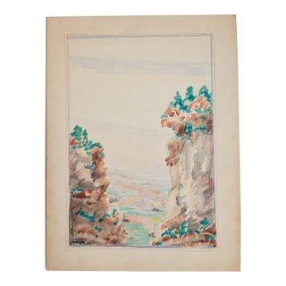 Modernist Canyon Landscape | Watercolor on Board | Edward A. Davidson | 1956 For Sale