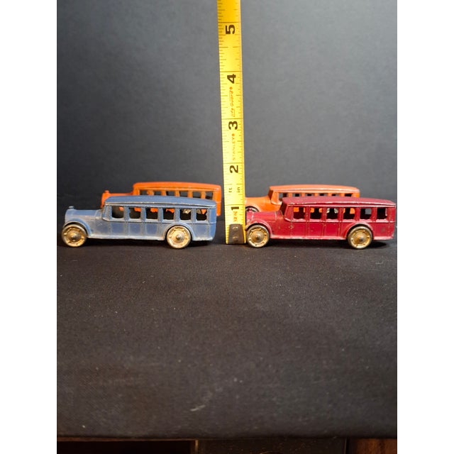 Vintage Pre-War Tootsietoy No. 4651 Fageol Safety Coach Bus Group (4) - Orange Blue Red 1927-1933 For Sale - Image 12 of 14