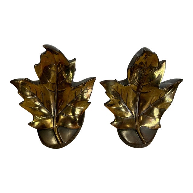1980s Pmc Bronze Maple Leaf Bookends - a Pair For Sale