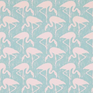 Sanderson Flamingos Wallpaper in Turquoise/Pink For Sale