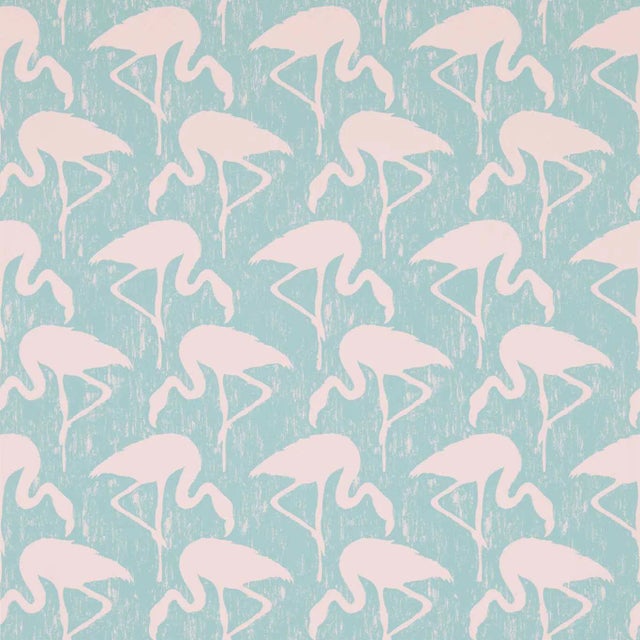 Sanderson Flamingos Wallpaper in Turquoise/Pink For Sale