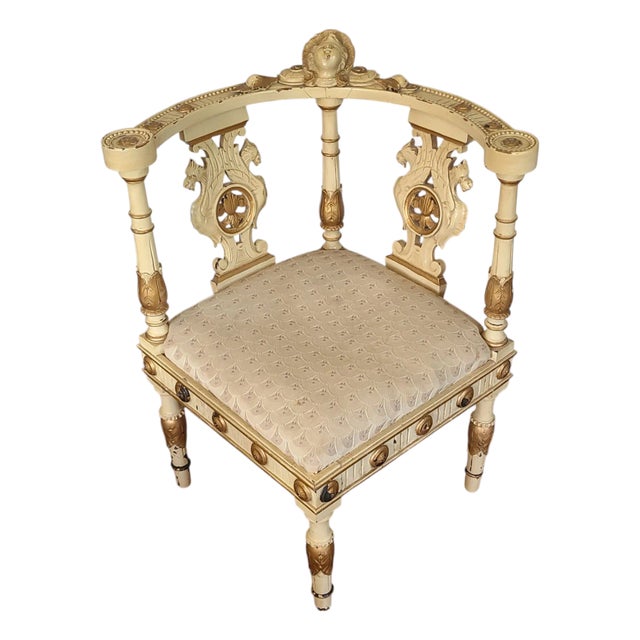 Antique Italian Renascence Arm Corner Chair Carved Figural Dragon Painted For Sale