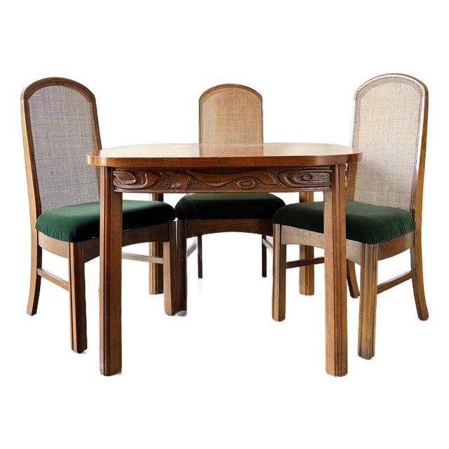 1970s Pulaski Oceanic Witco Style Round Dining Table and Three Chairs For Sale
