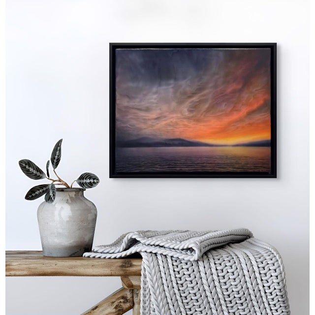 Early 21st Century Afterburn by Brian Sostrom | Acrylic on panel of a sunset over a calm lake and clouds. For Sale - Image 5 of 5