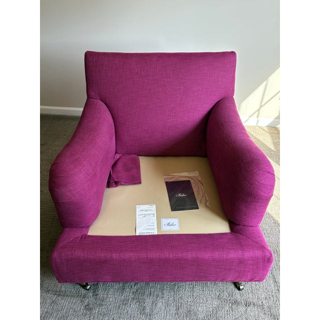 Textile Late 20th Century Baker Furniture Fuchsia Lounge Chair & Ottoman For Sale - Image 7 of 12