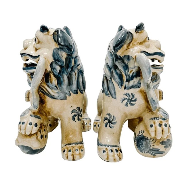 Contemporary Chinese Blue & White Chinese Foo Dogs - A Pair For Sale In San Diego - Image 6 of 10