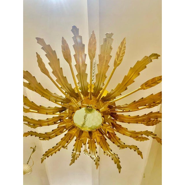 1950s Large Spanish Sunburst Flush Mounts in Gilt Metal with Support Pair, 1950, Set of 2 For Sale - Image 5 of 10