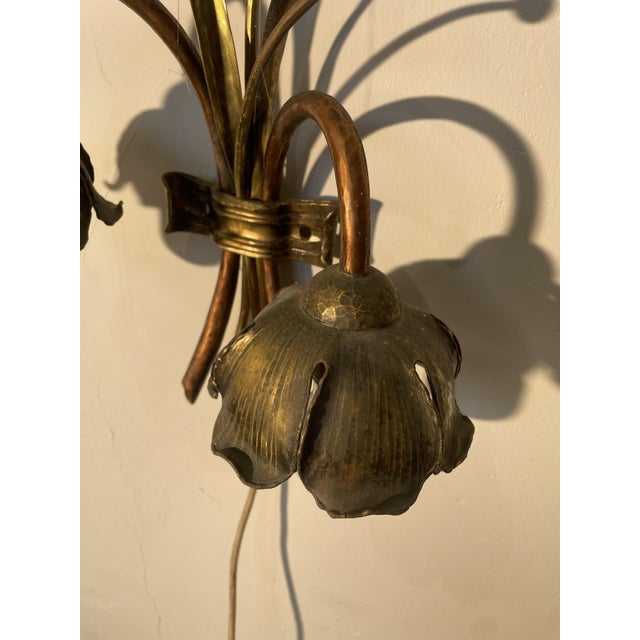 1960s Floral Wall Lamp in Copper and Brass, 1960s For Sale - Image 5 of 11