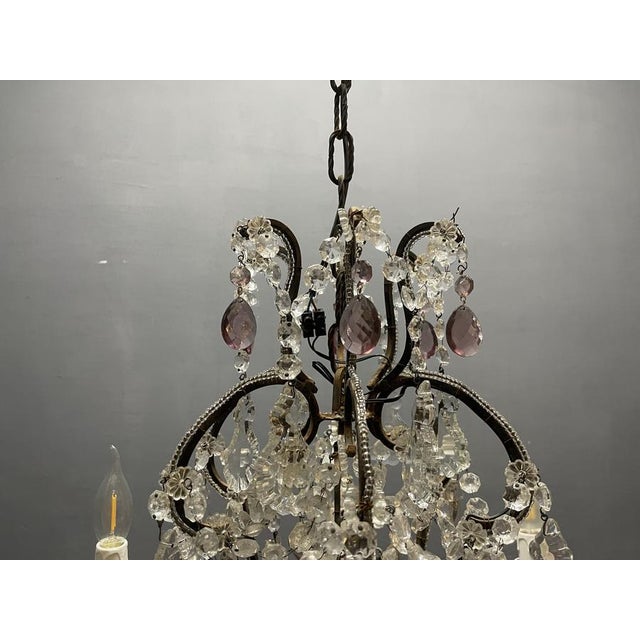 Vintage Italian Crystal Beaded Chandelier with Lilac Glass Bobeches, 1960s For Sale - Image 12 of 18