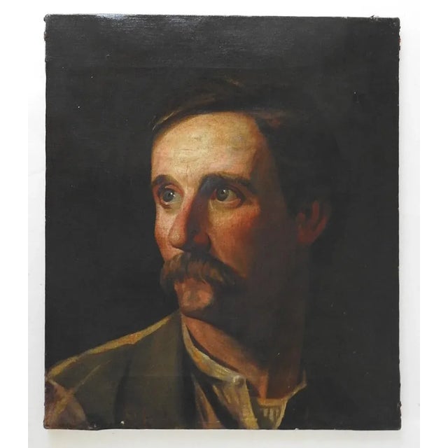 English Late 19th Century Portrait Painting Working Man With Mustache For Sale - Image 3 of 4