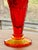 Luscious Moon and Stars pattern ruby red pressed glass trumpet bud vase with an amberina base with separate red ball...