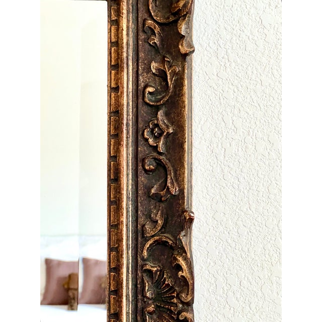 1990s 1990s Beveled Ornate Carved Wood Wall Mirror For Sale - Image 5 of 11