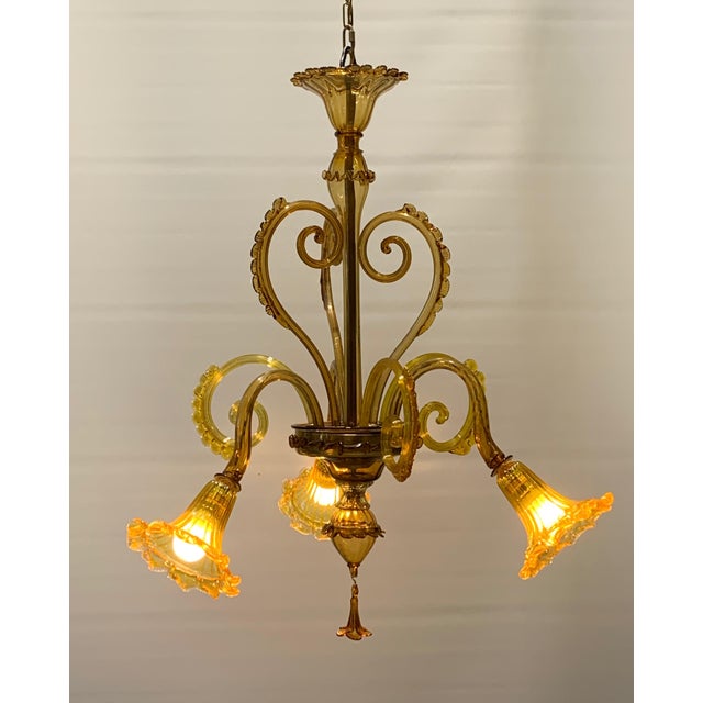 Vintage Murano Glass Chandelier attributed to Galliano Ferro, Italy, 1930s For Sale - Image 3 of 10