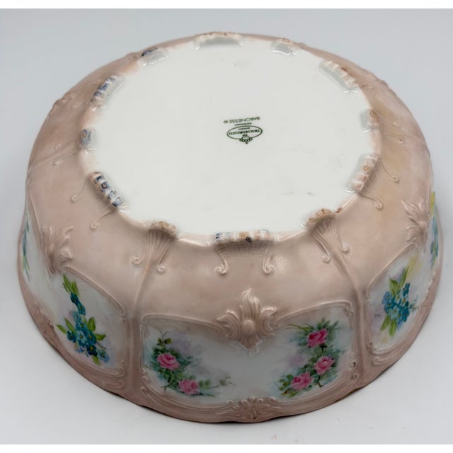 Metal 1920s Tirschenreuth Baronesse Bavaria Serving Bowl Hand-Painted Roses 24k Gold Trim For Sale - Image 7 of 11
