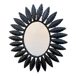 Vintage Sunburst Mirror in Wrought Iron, 1960s For Sale
