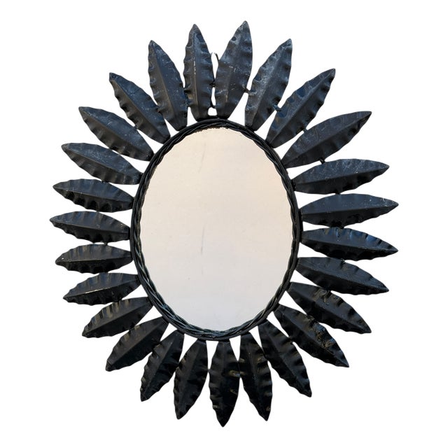 Vintage Sunburst Mirror in Wrought Iron, 1960s For Sale