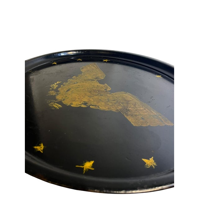 Black Antique American Black & Gold Tole Tray With Federal Eagle Motif, Early 20th Century For Sale - Image 8 of 11