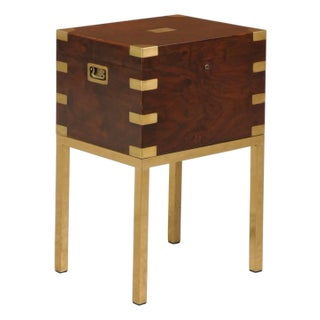 English Vintage Midcentury Mahogany Cellarette on Brass Stand, Lined Inside For Sale